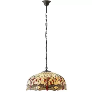 Image of Tiffany Glass Hanging Ceiling Pendant Light Bronze Chain Dragonfly Shade i00104
