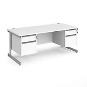 Image of Dams International Straight Desk with White MFC Top and Silver Frame Cantilever Legs and 2 x 2 Lockable Drawer Pedestals Contract 25 1800 x 800 x 725m