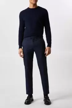 Image of Slim Fit Navy Windowpane Check Smart Trousers