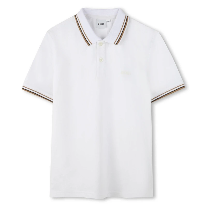 Image of Boss Kids Colour Block Short Sleeve Polo Shirt White male 4 Yrs
