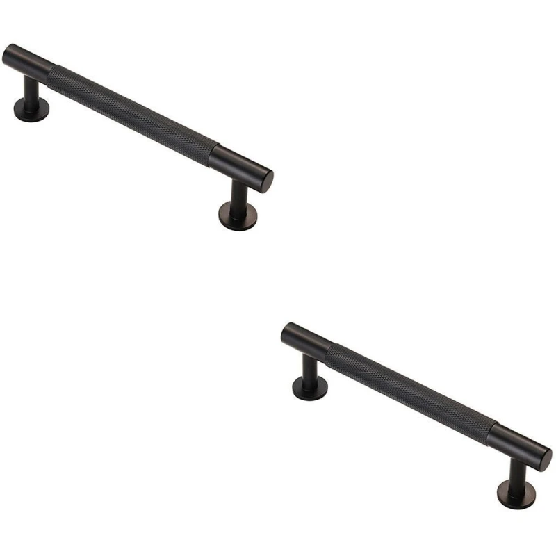 Image of Loops 2x Knurled Bar Door Pull Handle 158 x 13mm 128mm Fixing Centres Matt Black unisex