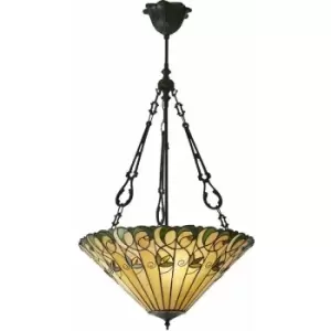 Image of Tiffany Glass Hanging Ceiling Pendant Light Bronze Round Amber Lamp Shade i00129