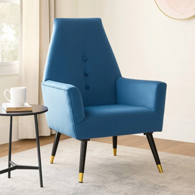 Image of Orsina Midnight Velvet Button Chair, Highback Velvet Buttoned Chair, Long-Lasting Velvet Dining Armchair