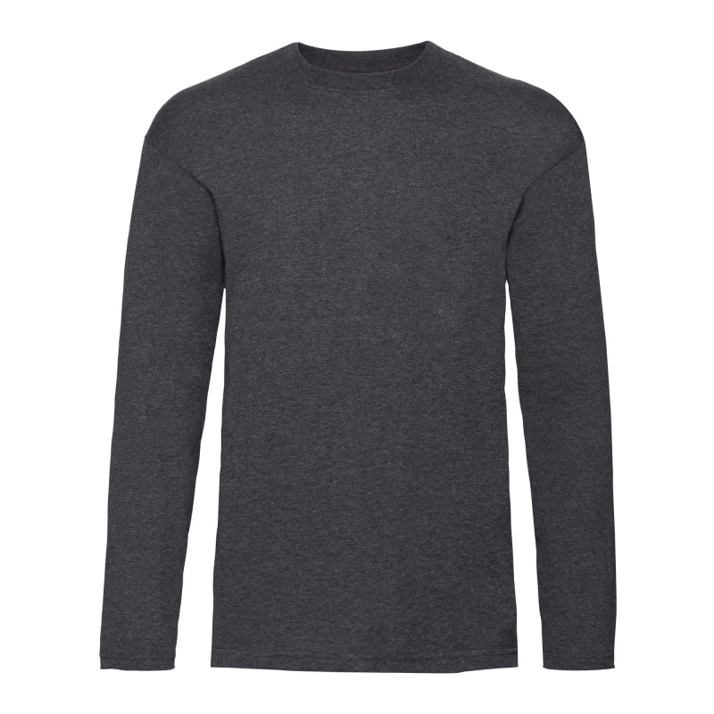Image of Fruit Of The Loom Fruit of the Loom Men Valueweight Heather Long-Sleeved T-Shirt in Dark Grey Size: Small Dark Grey S Male 5063527928580