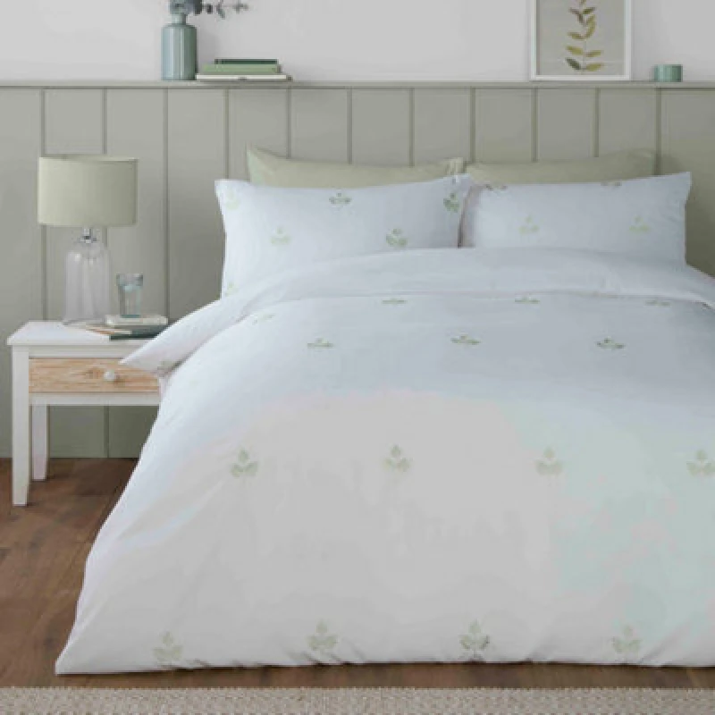 Image of Serene Emily Embroidered Duvet Cover Bedding Set Green