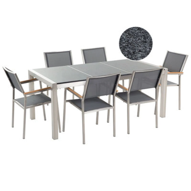 Image of Beliani Garden Dining Set 6 Seater Grosseto Triple Plate Granite Polished Grey