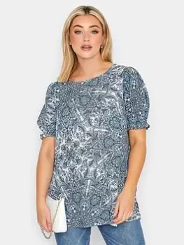 Image of Yours Short Sleeve Blouse, Blue, Size 18, Women