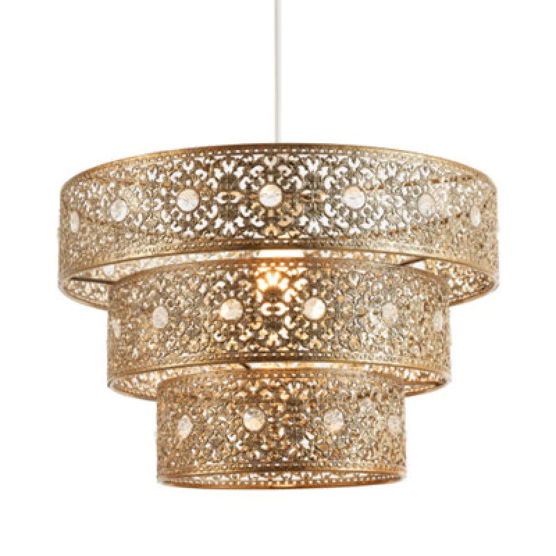 Image of Happy Homewares Polished Gold Acrylic Gem Moroccan Style Triple Tier Pendant Lighting Shade