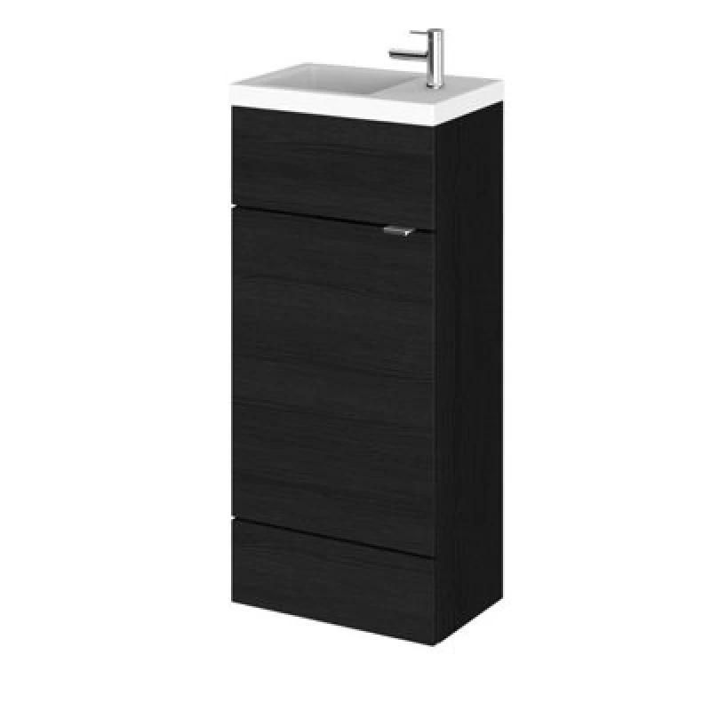 Image of Hudson Reed Fusion Floor Standing 1 Door Vanity Unit & Polymarble Basin Compact, Sink Vanity Unit, Charcoal Black, 400mm