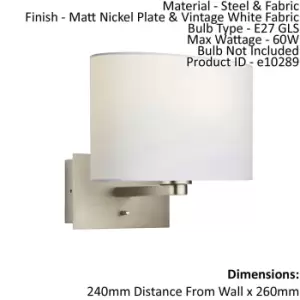 Image of Wall Light & Shade Matt Nickel & Vintage White Fabric 60W E27 e10289