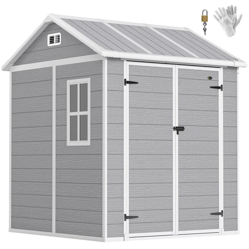 Image of Outsunny 6 x 6ft Plastic Garden Shed with Floor, Window, Vents, Grey 84H-162V00GY