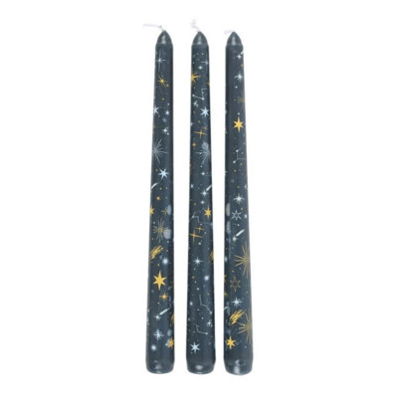 Image of Something Different Something Different Starry Night Taper Candle (Pack of 3) in Dark Blue Dark Blue One Size Unisex 5063806402527