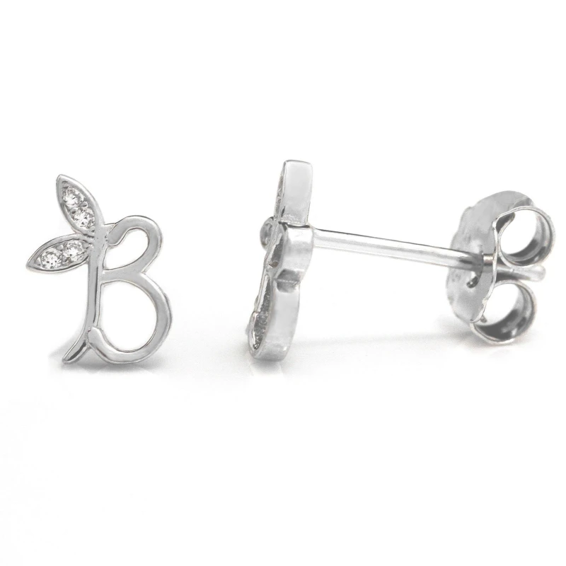 Image of Say It With Winged Initial Earring Pair - Sterling Silver - B Silver Unisex One Size