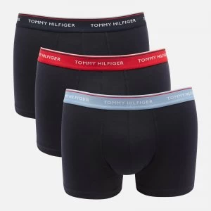 Image of Tommy Hilfiger Mens 3 Pack Trunks with Contrast Waistband - Prim Red/Desert Sky/Moon Blue - M
