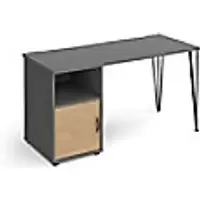 Image of Rectangular Hairpin Desk Onyx Grey, Kendal Oak Door Wood/Metal Hairpin Legs Black Tikal 1400 x 600 x 730mm
