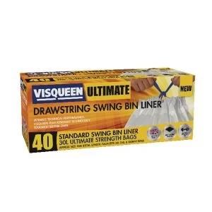 Image of Visqueen Ultimate Drawstring Swing Bin Liner 30 Litre White Pack of 40