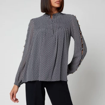 Image of Michael Kors Womens Mini Floral Long Sleeve Top - Midnight Blue - XS