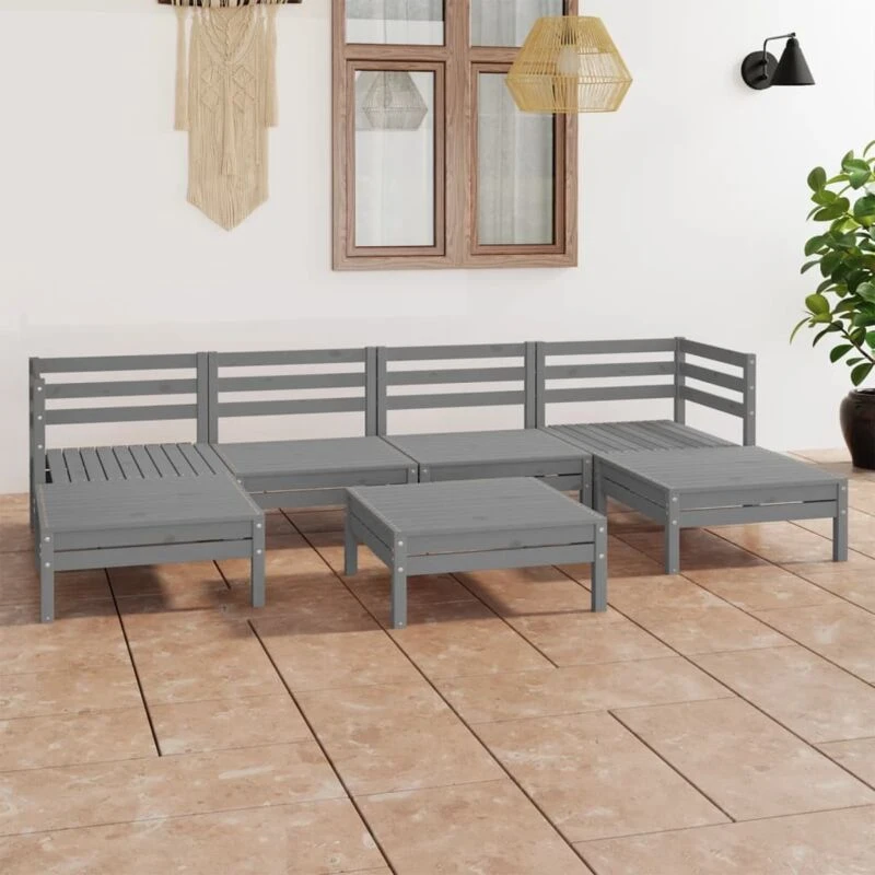 Image of VIDAXL 7 Piece Garden Lounge Set Grey Solid Wood Pine Vidaxl 8720286690963