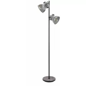 Image of Loops - Standing Floor Lamp Light Black & Raw Steel Wood Base 2 x 40W E27 Bulb