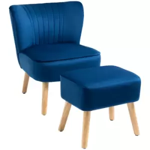 Image of HOMCOM Velvet Accent Chair Occasional Tub Seat Padding Curved Back w/ Ottoman Wood Frame Legs Home Furniture, Dark Blue