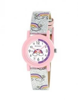 Image of Tikkers Tikkers White Rainbow Dial Silver Glitter Rainbow Strap Kid Watch