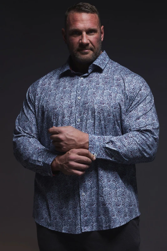 Image of BadRhino BadRhino Men Floral Print Formal Shirt in Blue Blue One Size Male 5063111859207