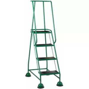 Image of 4 Tread Mobile Warehouse Steps green 1.68m Portable Safety Ladder & Wheels