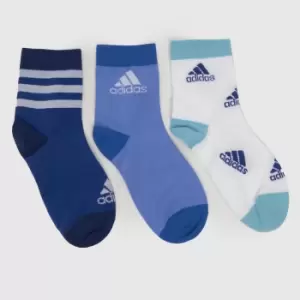 Image of adidas blue kids ankle socks 3 pack
