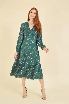 Image of Green Pebble Print Long Sleeve Midi Dress