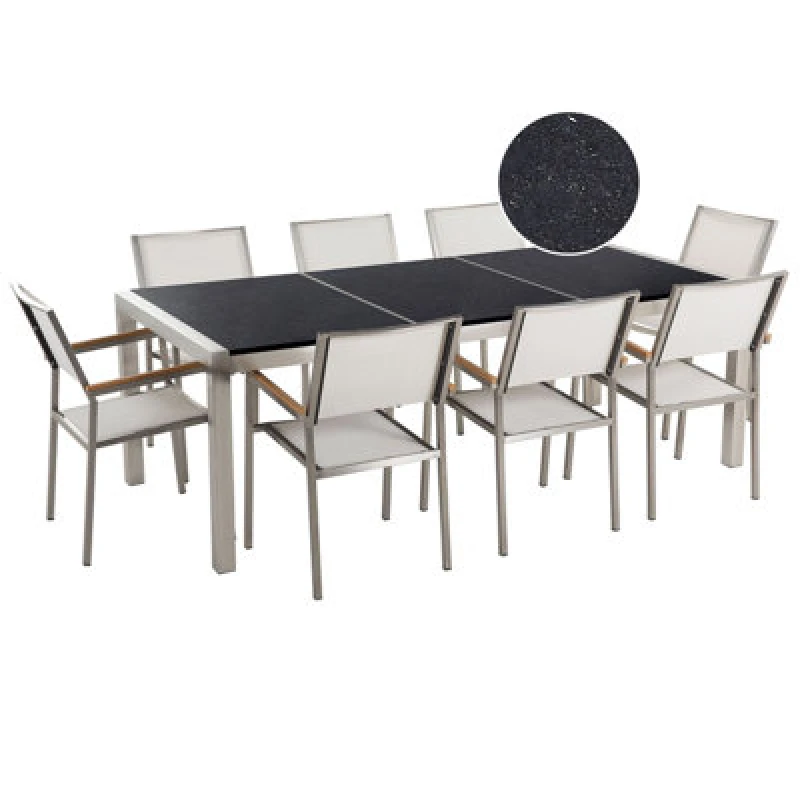 Image of Beliani Garden Dining Set 8 Seater Grosseto Triple Plate Granite Polished Black/ White