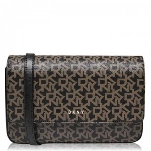 Image of DKNY Coated Logo Medium Flap Over Cross Body Bag - Ebony Black NHO