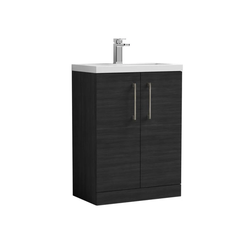 Image of Balterley Bathroom Vanity Basin Unit, Brushed Pewter Handles, 600mm, Wood Black Unisex
