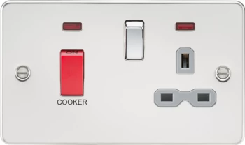 Image of KnightsBridge Flat plate 45A DP switch and 13A switched socket with neon - polished chrome with grey insert