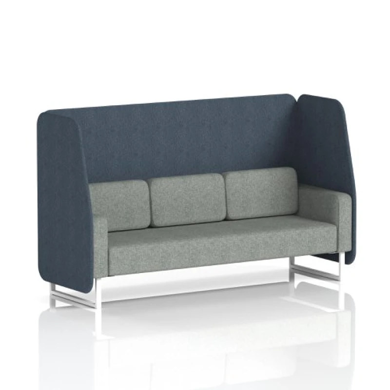 Image of Brixworth 3 Seater Open Office Booth with White Legs in Rivet Fabric - Crucible Panels and Prime Sofa
