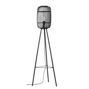 Image of Mathias Base & Shade Floor Lamp, Dark Bamboo, Plywood With Matt Black Paint