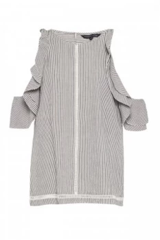 Image of French Connection Clea Cotton Cold Shoulder Ruffle Top Grey