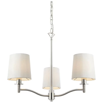 Image of Endon Collection Lighting - Endon Ortona Vintage Pendant 3 Light Bright Nickel White Fabric Shades