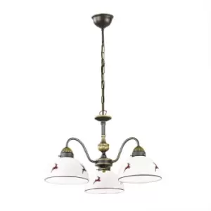 Image of Kolarz Nonna Glass Multi Arm Pendant Ceiling Light 3 Light Antique Brass