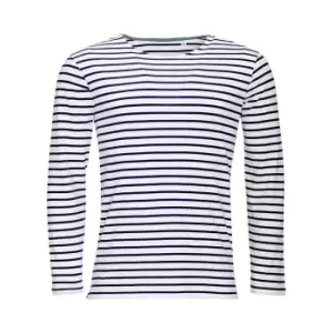 Image of SOLS Mens Marine Long Sleeve Stripe T-Shirt (L) (White/Navy)