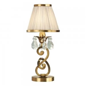Image of 1 Light Small Table Lamp Antique Brass with Beige Shades, E14