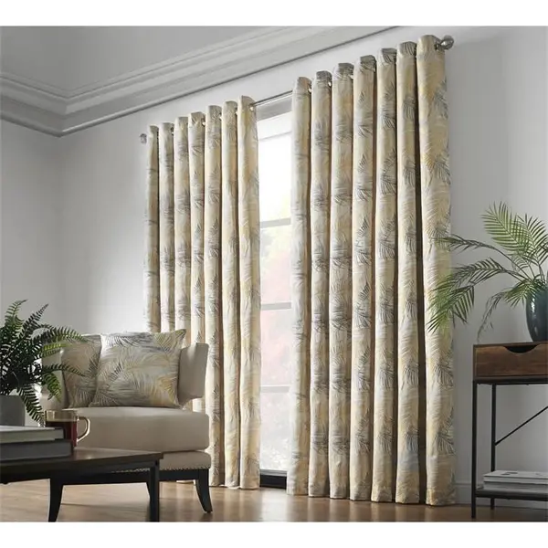 Image of Other Fiji Multi Yarn Fully Lined Ring Top Curtains - Yellow 66x72 Inch