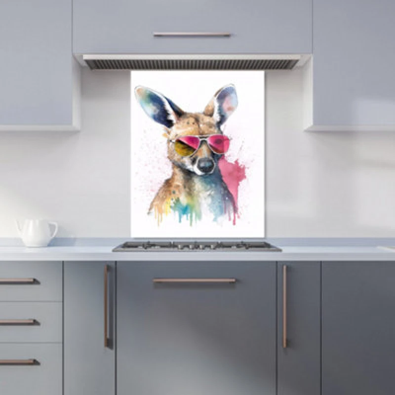 Image of Warren Reed Designer Wallaby In Pink Glasses Kitchen Splashback