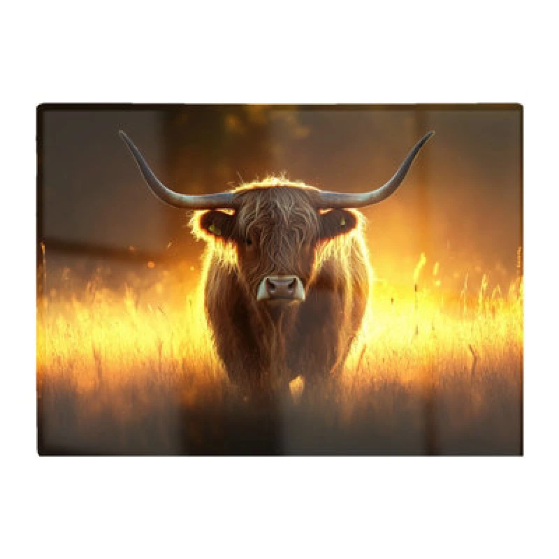 Image of Warren Reed Designer Highland Cow Sunset Glass Chopping Board