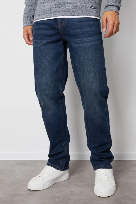 Image of Threadbare 'Canterbury' Straight Fit Jeans With Stretch Mid Blue