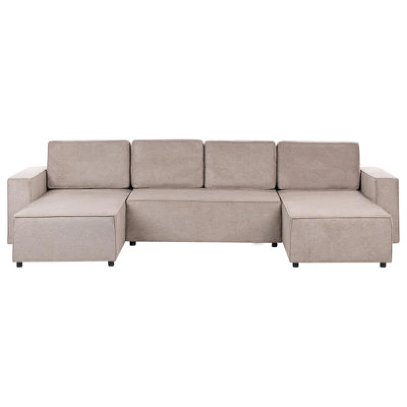 Image of Beliani U-Shape Sofa Bed 4 Seater Vatne Fabric Light Brown With Storage