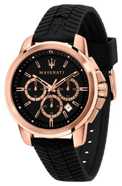 Image of Maserati R8871621012 Successo Black Silicone Strap Black Watch