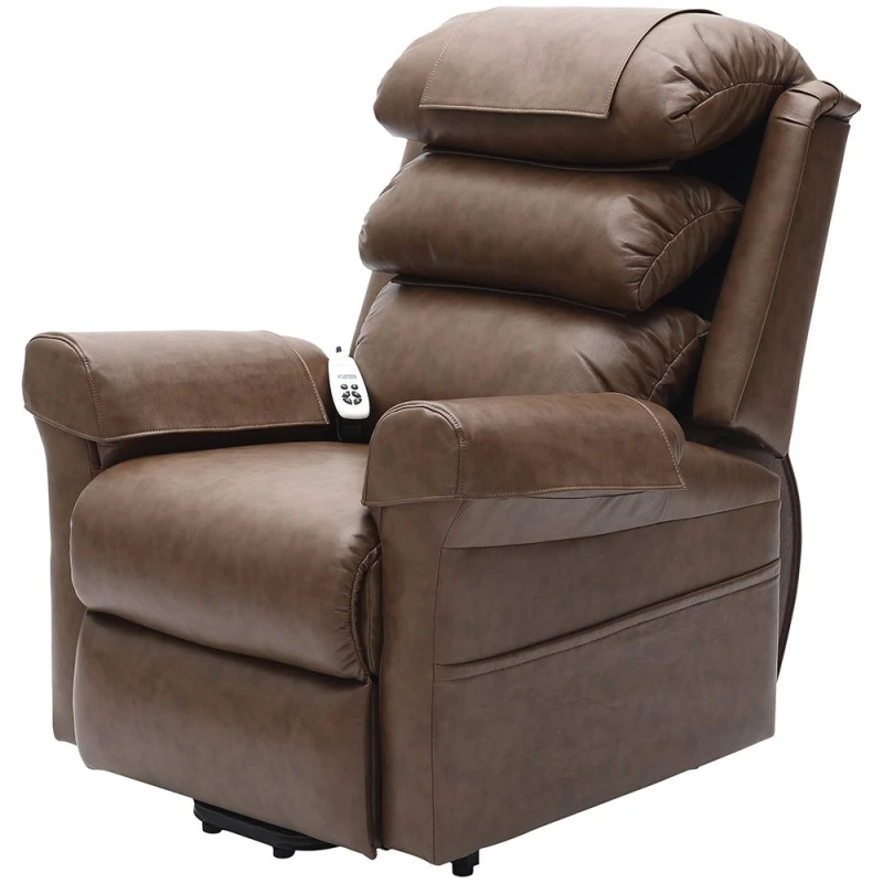 Image of Loops Dual Motor Rise and Recline Armchair - Waterfall Pillow - Nutmeg PU Leather Multi