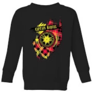 Image of Captain Marvel Tartan Patch Kids Sweatshirt - Black - 5-6 Years