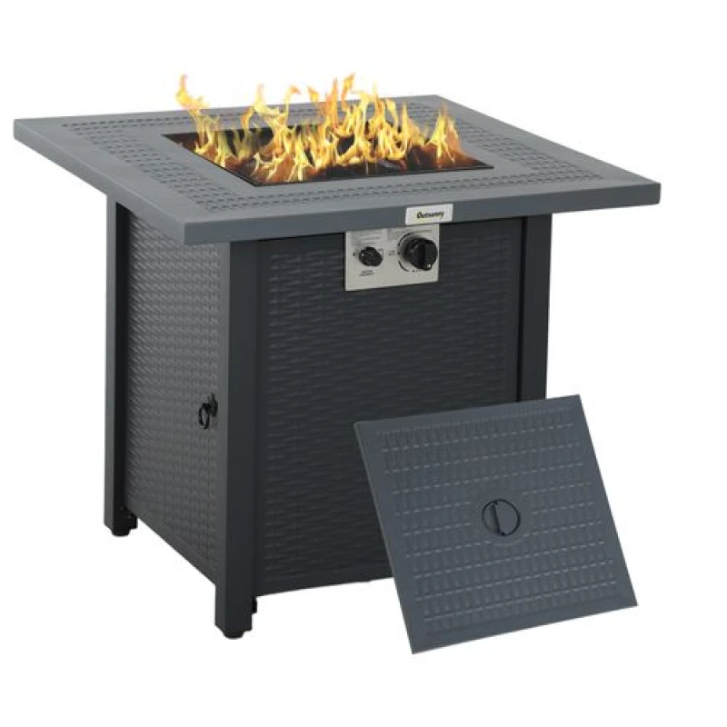 Image of Outsunny Outsunny Outdoor Propane Fire Pit Table w/ Lid and Lava Rocks Dark Grey