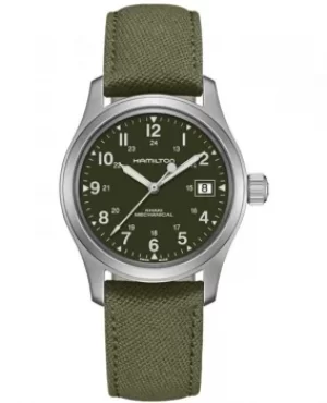 Image of Hamilton Khaki Field Mechanical Green Dial Green Textile Strap Mens Watch H69439363 H69439363
